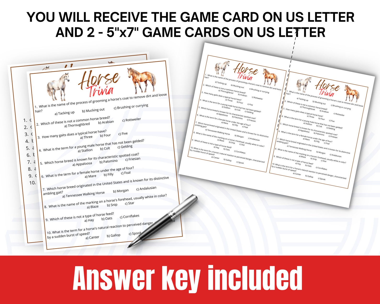 Horse Trivia Game, Printable Horse Trivia for Parties, Derby Party Game ...
