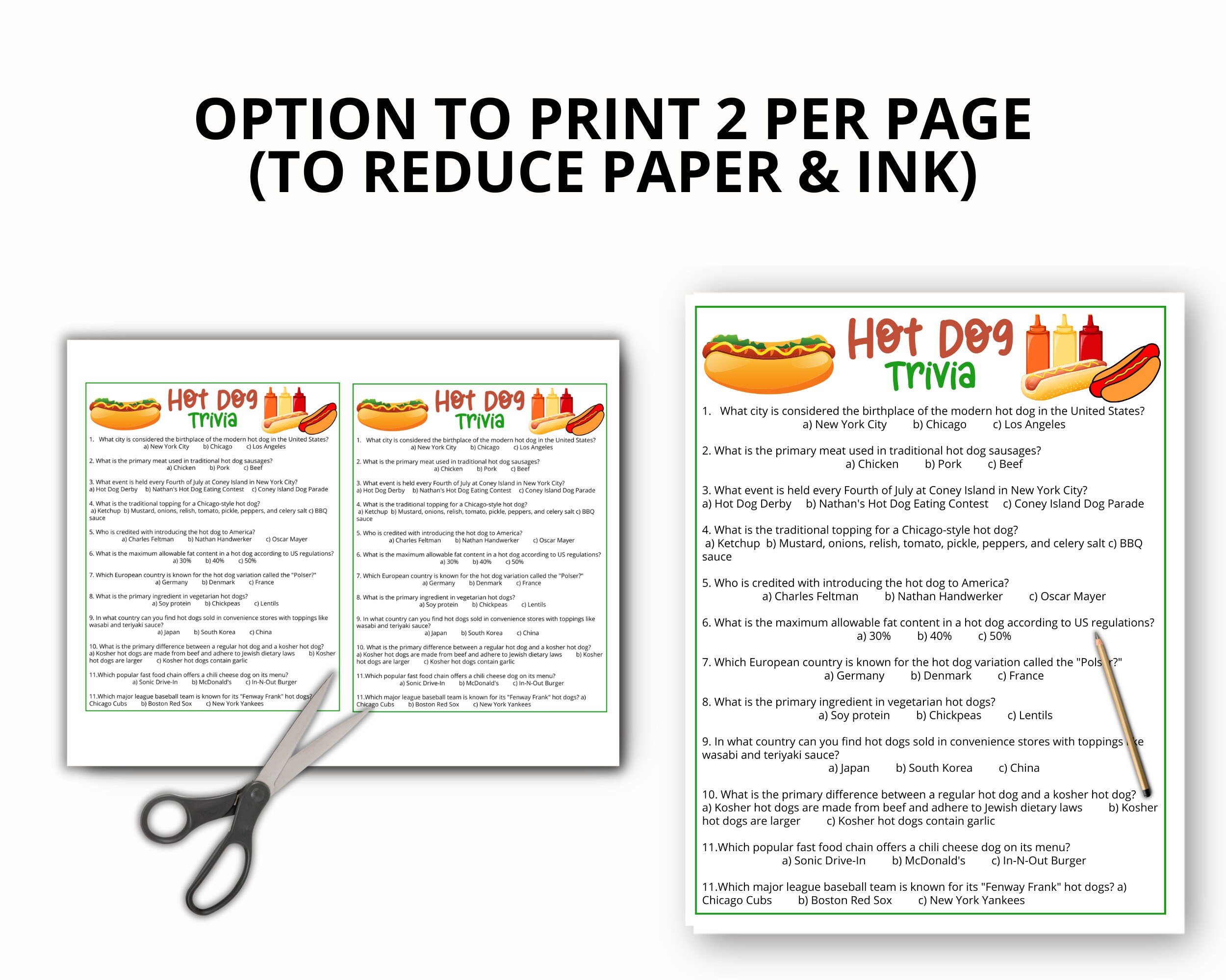 Hot Dog Trivia Game, Printable Hot Dog Game for Kids & Adults, BBQ Baby ...