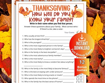 Thanksgiving Who Knows the Family Best Game, Office Party Activity, Office Quiz Activity,Team building,Work Party Idea,Holiday Family Game