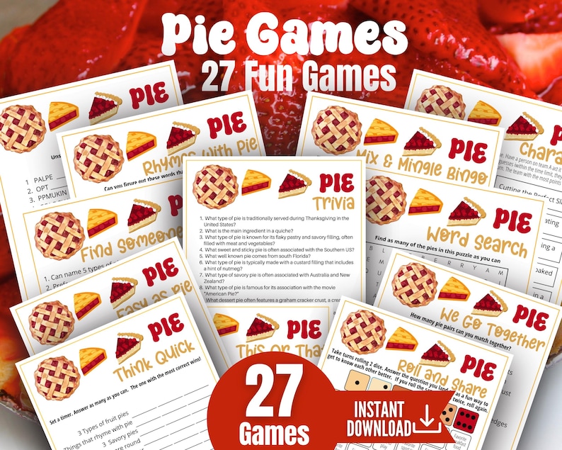 Pie Game Bundle, 27 Games, Christmas Games, Thanksgiving Games, Christmas Printable, Pie Contest, Holiday Party Game, Pie Night Party,Pi Day image 1