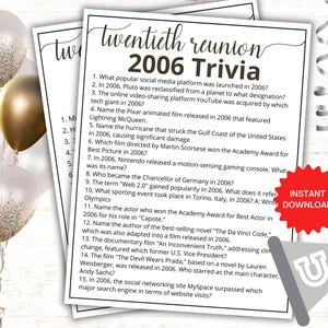 20th Reunion Trivia Game, Class of 2006 Party Game, 2006 Class Reunion Game, 20th Class reunion Games, High School Reunion, College Reunion