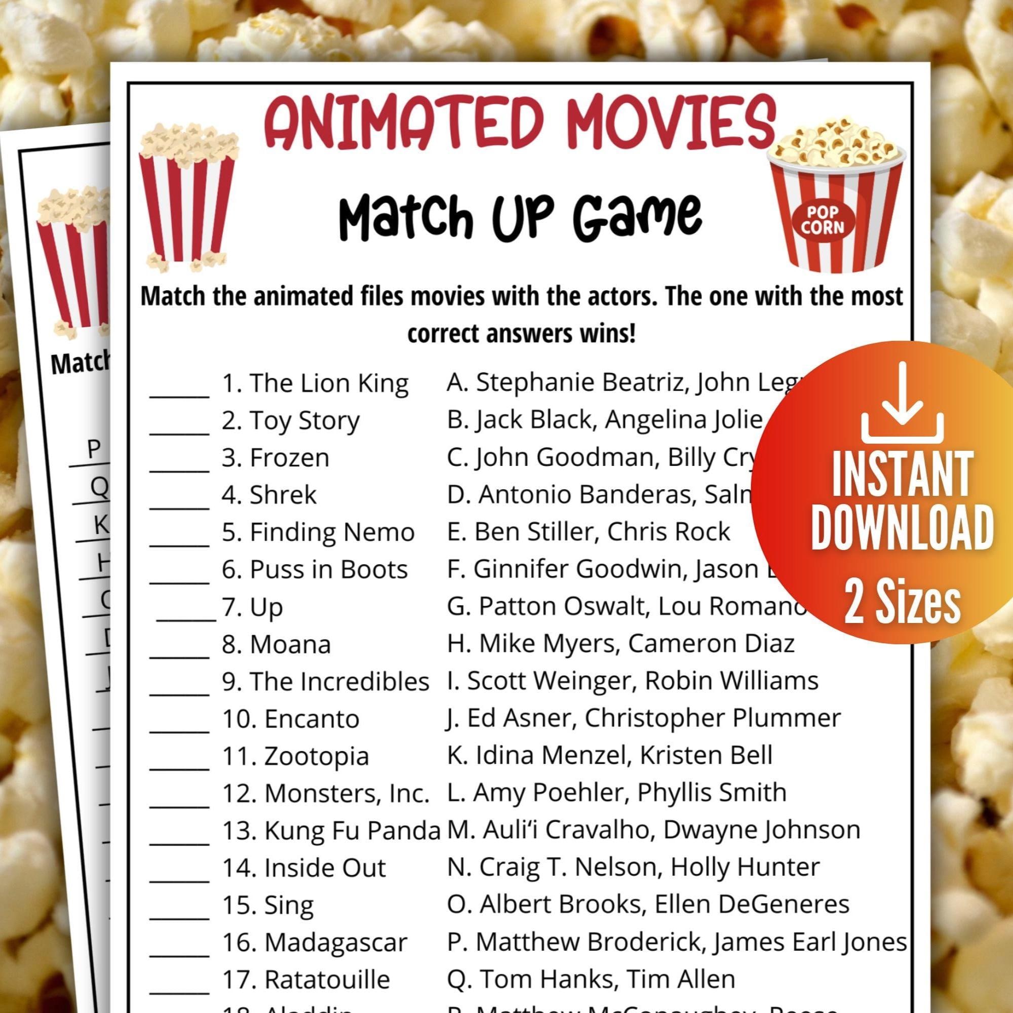 Animated Movie Trivia Game, Animated Cartoon Party Game, Film Trivia ...