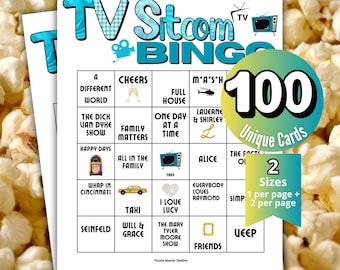 TV Sitcom Bingo Game, Television Show Office Party Bingo, TV Baby Shower Bingo, Pop Culture Games, Bingo Cards Night, 70s 80s 90s TV Shows