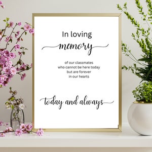 In Loving Memory of Our Classmates Memorial Sign Printable,School Reunion Memorial Sign,In Memory of Reunion Sign,college high school alumni
