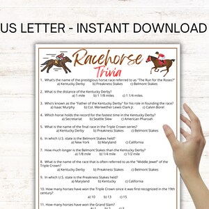 Racehorse Trivia Game, Derby Party Game, Printable Horse Racing Game ...