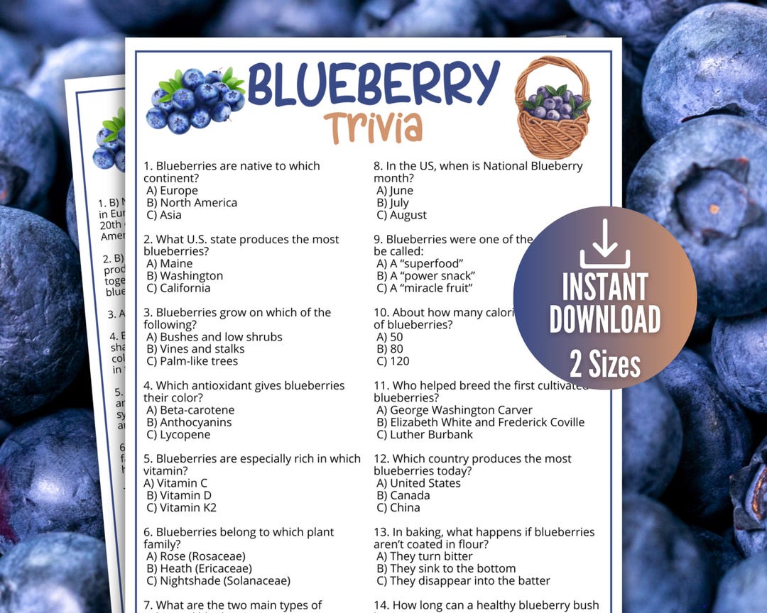 Blueberry Trivia Game,summer Berry Trivia Quiz,summer Baby Shower Game ...