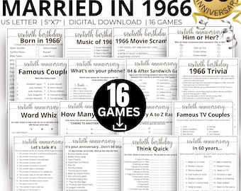 60th Wedding Anniversary Games, Married in 1966 Game, 1966 Anniversary Games, 60th Anniversary Games, Printable 16 Game Bundle Gift 1966