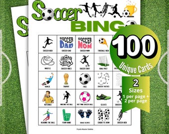 Soccer Bingo, Soccer Birthday Games, Kid Bingo Card Party Games, Spring Summer Sports Birthday,Senior Bingo Night,Church Fundraiser Raffle