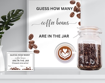 How Many Coffee Beans Are In The Jar Sign & Answer Cards, Coffee Themed Showers Party Sign, Coffee Bean Guessing Game Digital Download