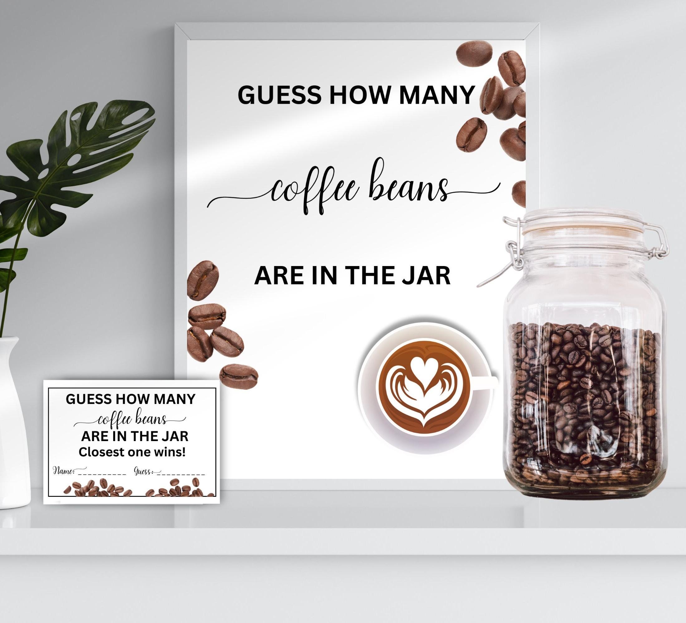 How Many Coffee Beans Are In The Jar Sign & Answer Cards, Coffee Themed Showers Party Sign, Coffee Bean Guessing Game Digital Download
