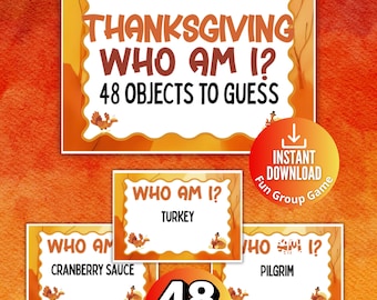 Thanksgiving Who am I, Name That Thanksgiving Object, Fall Trivia Game For Kids Teens & Adults, Thanksgiving Group Fun, Funny Game for Kids