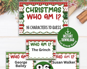 Christmas Who am I, Name That Christmas Character, Xmas Movie Trivia Game For Kids Teens & Adults, Christmas Group Fun, Funny Game for Kids