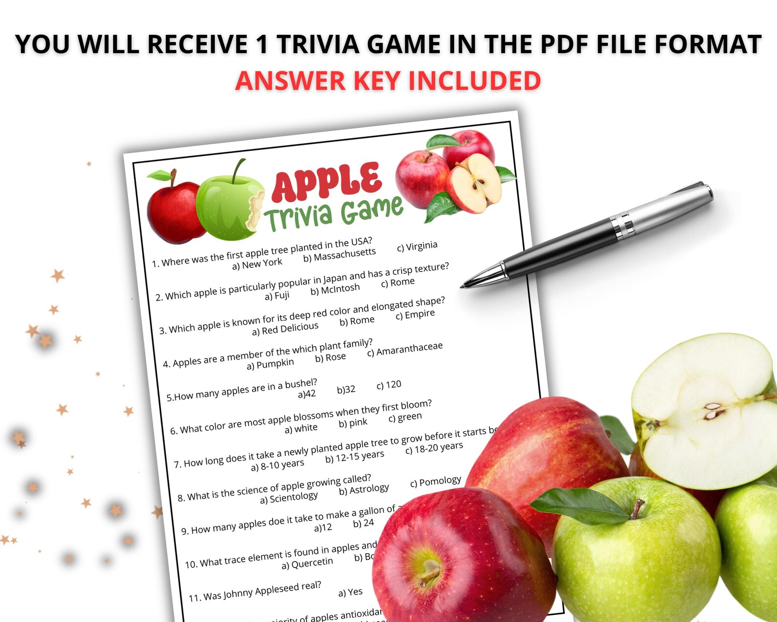 Apple Trivia Game, Fall Trivia Game, Halloween Party Game, Autumn ...