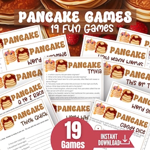 Pancake Party Games Bundle, Pancakes and Pajamas, Pancake Day Games,Shrove Tuesday Games,Sleepover Slumber Games,Brunch Party Games,19 Games
