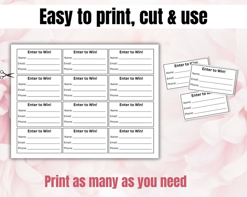 Printable Raffle Tickets, Enter to Win Tickets, Fundraiser Raffle ...