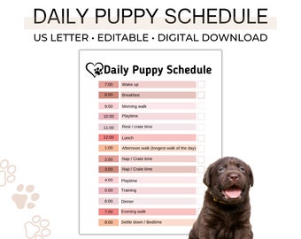 Daily Puppy Schedule - Fillable PDF, editable daily dog routine puppy planner D001