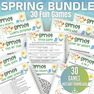 Pacchetto di giochi di quiz primaverili, gioco primaverile stampabile per bambini e adulti, attività primaverili in classe, idea per feste primaverili, idee primaverili per insegnanti