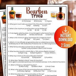 Bourbon Trivia Spiel, druckbares Kentucky Rassen Trink-Party-Spiel für Erwachsene, Bourbon & Whisky Verkostungsparty Eisbrecher, Junggesellendusche Aktivität