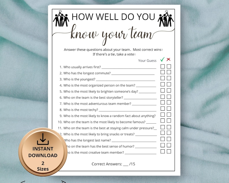 Team Building Games, How Well Do You Know Your Team, Coworker Activity