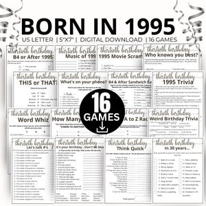 Jeux d&#39;anniversaire pour 30e anniversaire, jeu né en 1995, jeux d&#39;anniversaire pour 1995, lot de jeux pour 30e anniversaire, quiz 1995, jeu sur la culture pop 1995