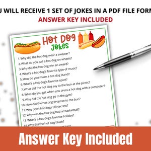 Hot Dog Riddle Hot Dog Jokes for Kids, Printable Hot Dog Game for Kids & Adults, BBQ ...