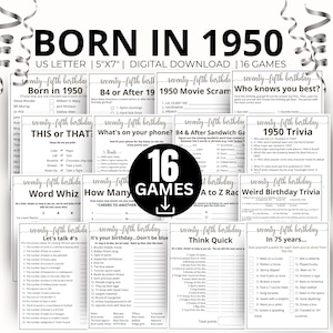 Feestspellen 75e verjaardag, spel Born in 1950, spellen verjaardag 1950, spellen 75e verjaardag, 75e cadeau-idee, triviaquiz 1950, popcultuurspel 1950