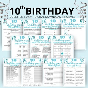 10th Birthday Party Games Aqua, Born in 2015 Game Bundle, Tenth Birthday Games, Tween Activities for a 10-Year-Old Girl&#39;s Birthday Gift