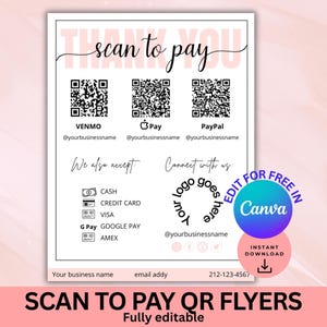 Scan to Pay  Canva Template, Editable QR Code Sign, Small Business Canva Template Bundle, PayPal Payment Sign, Printable Venmo Sign