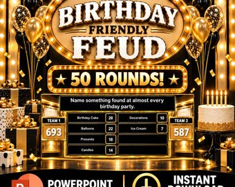Birthday Friendly Feud,Happy Birthday Activity for Parties & Office Celebrations,Interactive Family Trivia PowerPoint Game, Fun Group Games