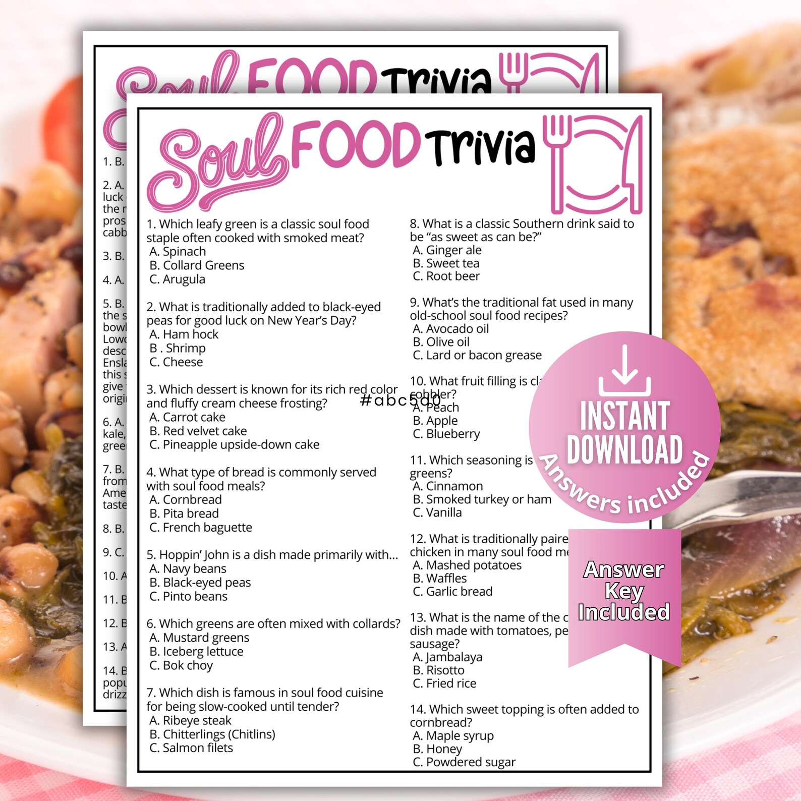 Southern Trivia Soul Food Trivia Game, African American Games, Southern Cooking Quiz ...
