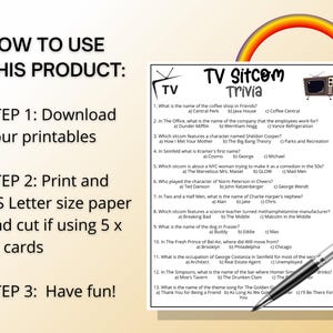 TV Sitcom Trivia Game, Television Trivia Quiz,printable Game for Kids ...