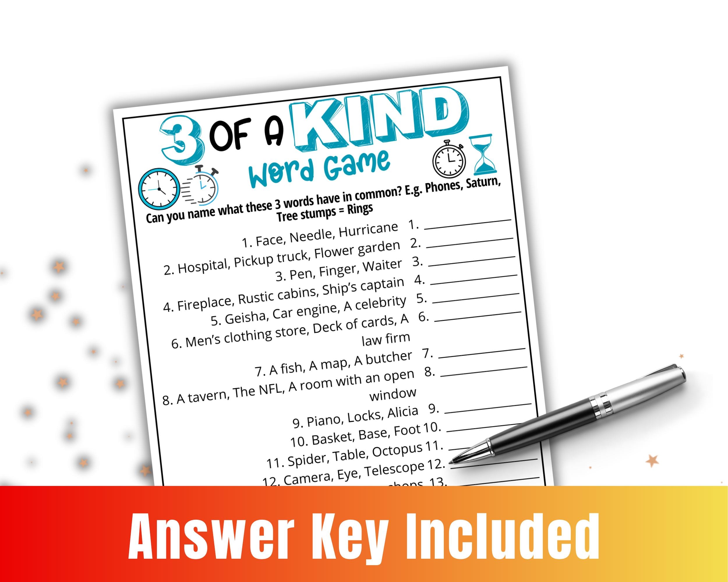 Pop Culture Trivia Game, 3 of a Kind Word Quiz,printable Game for Kids ...