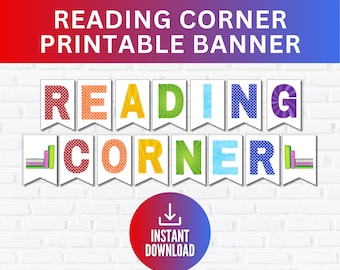 Letrero para rincón de lectura, póster imprimible para sala de lectura, tablero de anuncios para jardín de infantes y primaria, banderines para aulas de educación en casa para maestros.