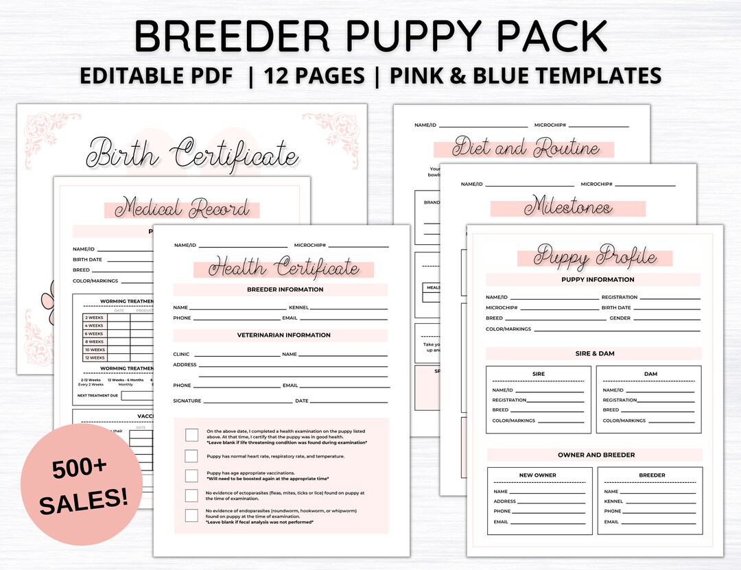 Fillable Breeder Puppy Pack Dog Breeder Records Dog Breeder - Etsy