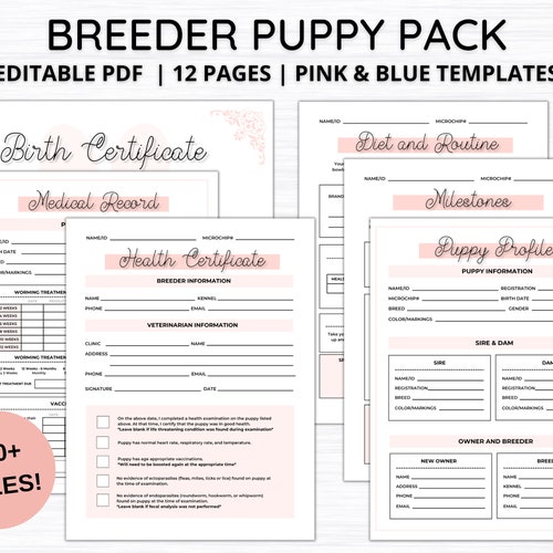 Fillable Breeder Puppy Pack Dog Breeder Records Dog Breeder Etsy