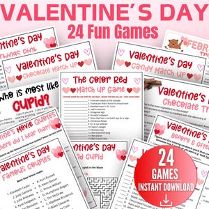 Pacote de jogos do Dia dos Namorados, jogo de perguntas e respostas sobre citações de filmes de comédia romântica, jogos de Galentine, quiz de festa de escritório, curiosidades sobre chocolate, curiosidades sobre fevereiro