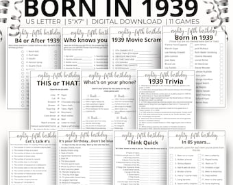 85th Birthday Party Games, Born in 1939 Game, 1939 Birthday Games, 85th Birthday Games Gift