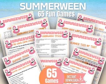 Summerween Trivia Game Bundle, Printable Summer Halloween Game for Kids Teens & Adults, July Pool Party Idea, Summer Beach Activity 50 Games