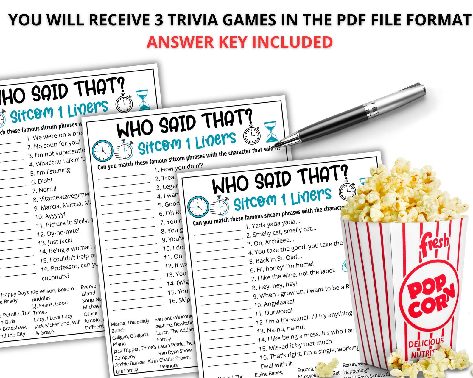 TV Sitcom Trivia Games,television 1 Liners Quiz-3 Rounds,pop Culture ...