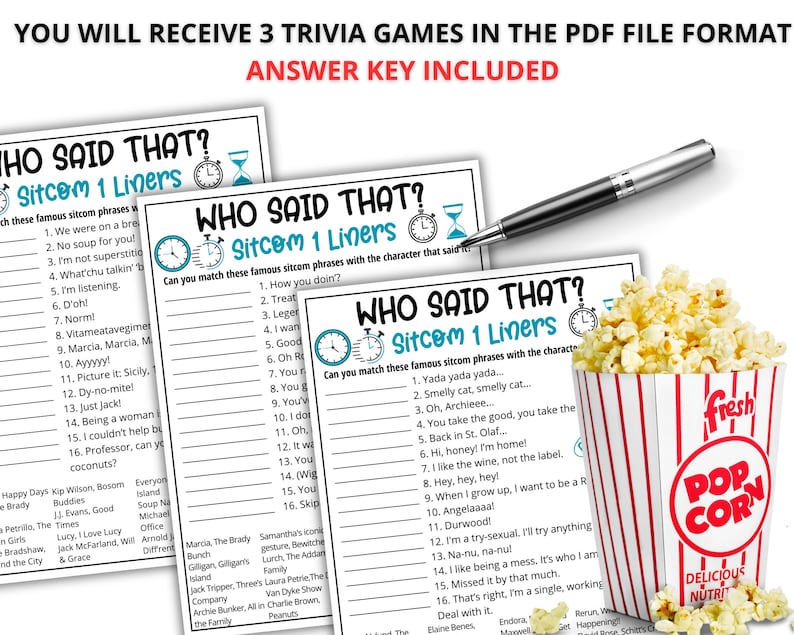 TV Sitcom Trivia Games,television 1 Liners Quiz-3 Rounds,pop Culture ...