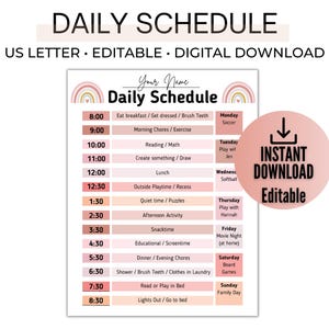 Daily Schedule, Daily Routine - Editable PDF, Daily routine Template