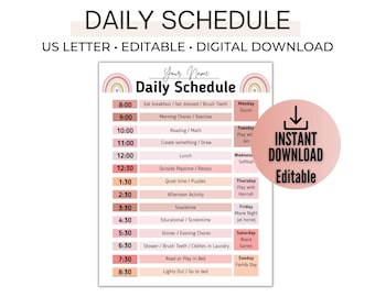 Daily Schedule, Daily Routine - Editable PDF, Daily routine Template
