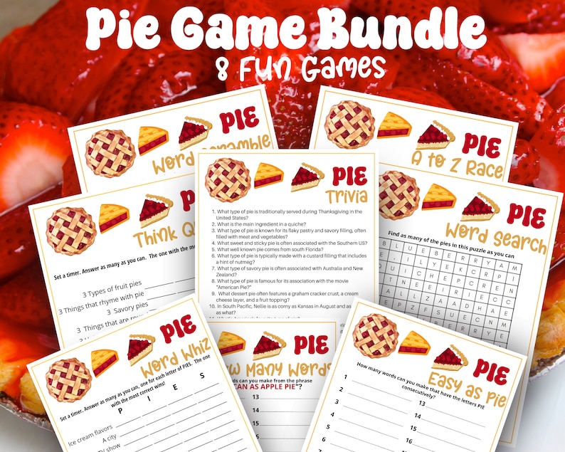 Pie Game Bundle, 8 Games, Christmas Games, Thanksgiving Games
