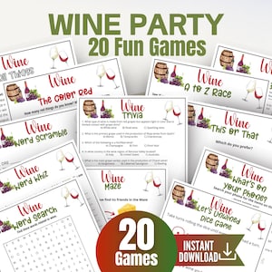 Paquete de juegos para fiestas de vino, juegos imprimibles de trivia sobre vino y queso para adultos, rompehielos para fiestas de cata de vinos, diversión para fiestas de oficina, actividad para despedidas de soltera