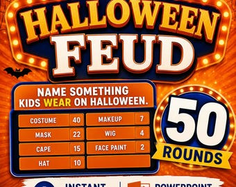 Halloween Friendly Feud Game, Halloween Activity for Kids, Teens, Adults & Seniors, Family Halloween Trivia PowerPoint Games,Fall Party Game