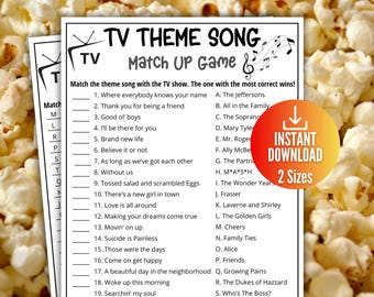 TV Sitcom Theme Song Match, Television Trivia Game Quiz, Printable Game for Kids & Adults, Family Game Night, Office Party Fun,TV Show Party