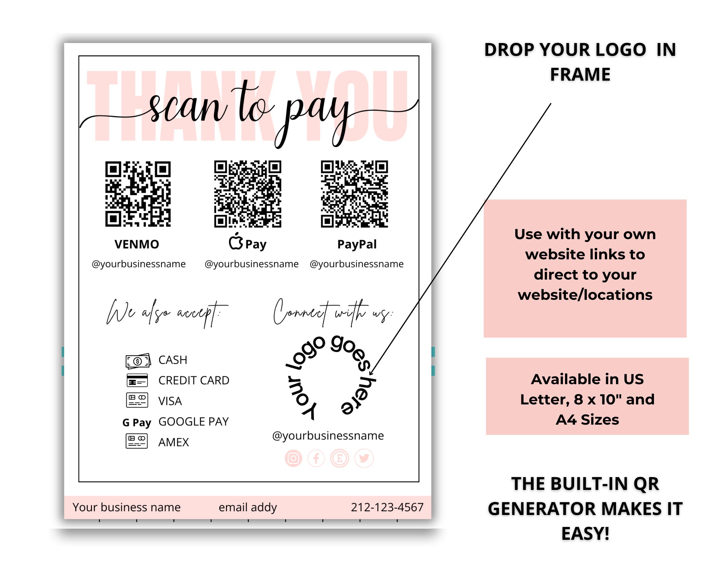 Scan to Pay Canva Template, Editable QR Code Sign, Small Business Canva ...