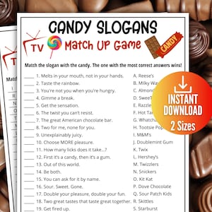 Candy Slogan Trivia Game, Ad Slogan Match Up Quiz, Printable TV Commercial Game for Kids & Adults,Family Game Movie Night, Office Party Fun