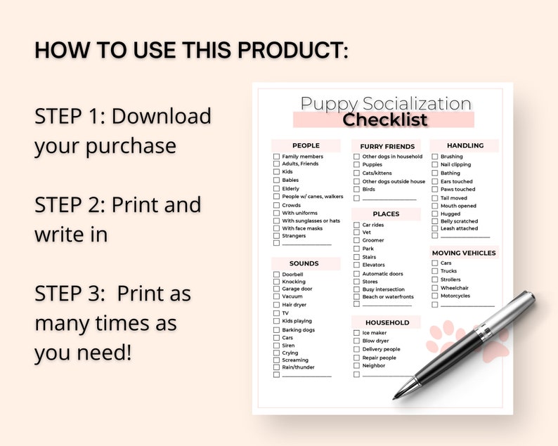 Puppy Socialization Checklist - Digital Download D001 - Etsy