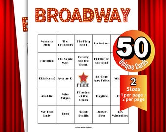Broadway Bingo Trivia Game Bundle,Musical Theater Bingo Party,Broadway Show Games,Broadway Theme Night,Award Ceremony Party Offices&Churches